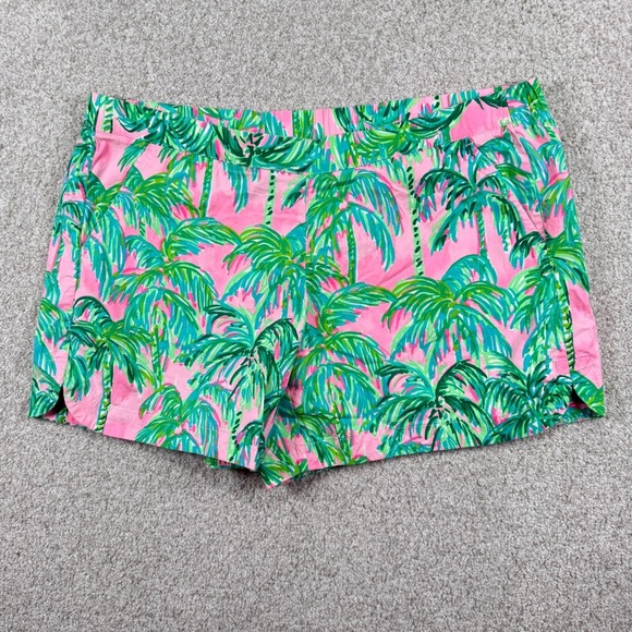 Lilly Pulitzer Pants - Lilly Pulitzer Shorts Women Large Pink Green Palm Tree Print 002065 Cotton Blend